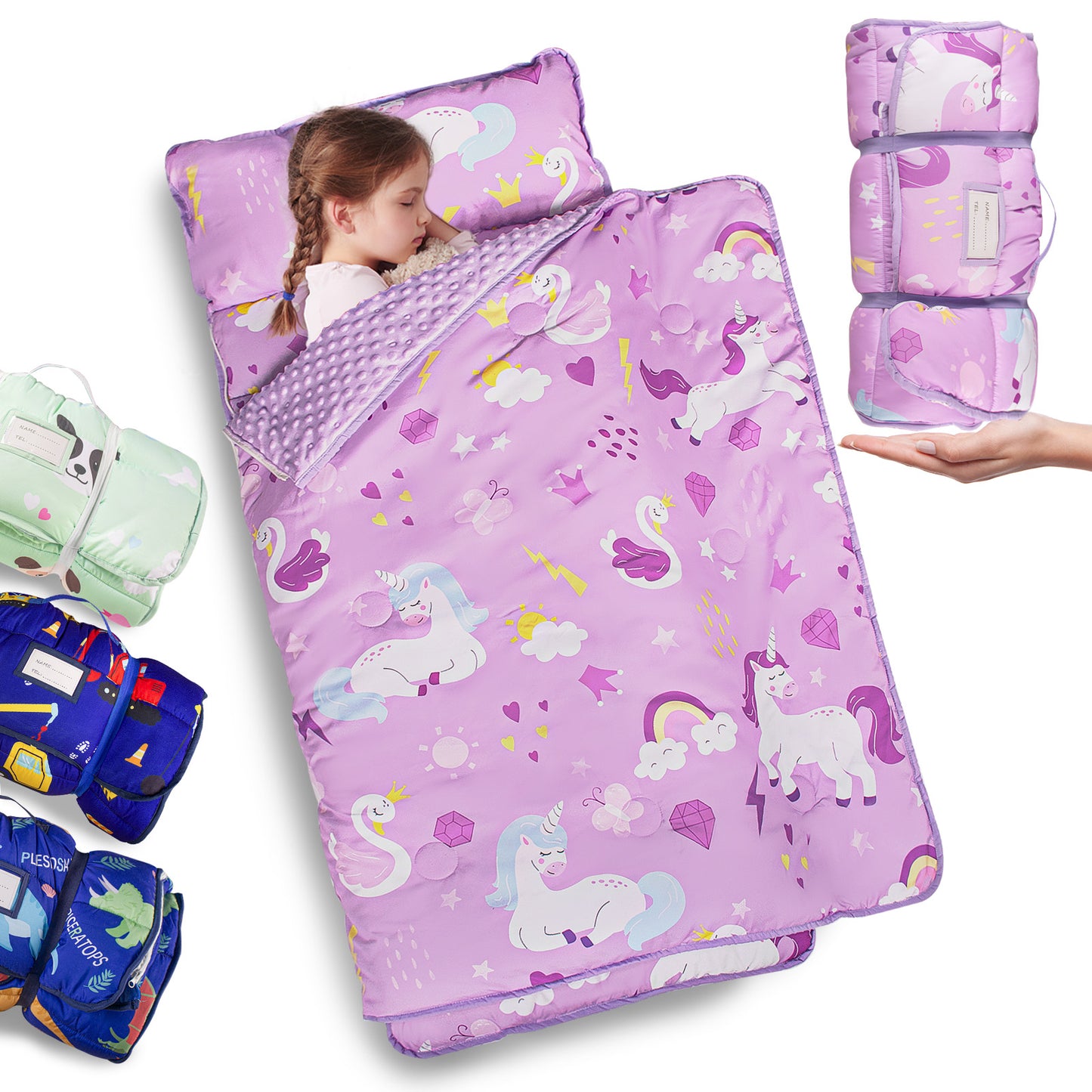 PRIMLECT Nap Mat with Removable Blanket - Lilac Unicorn