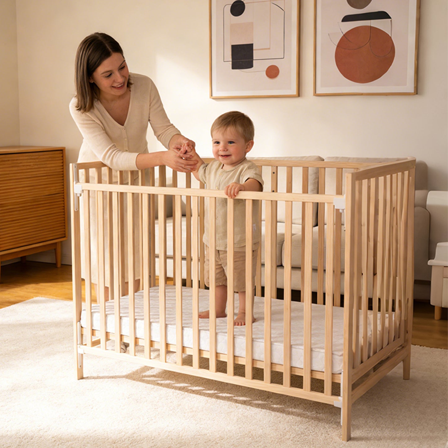 Baby Crib, Multi-functional Bed, Solid Wood Patchwork Queen Size Bed