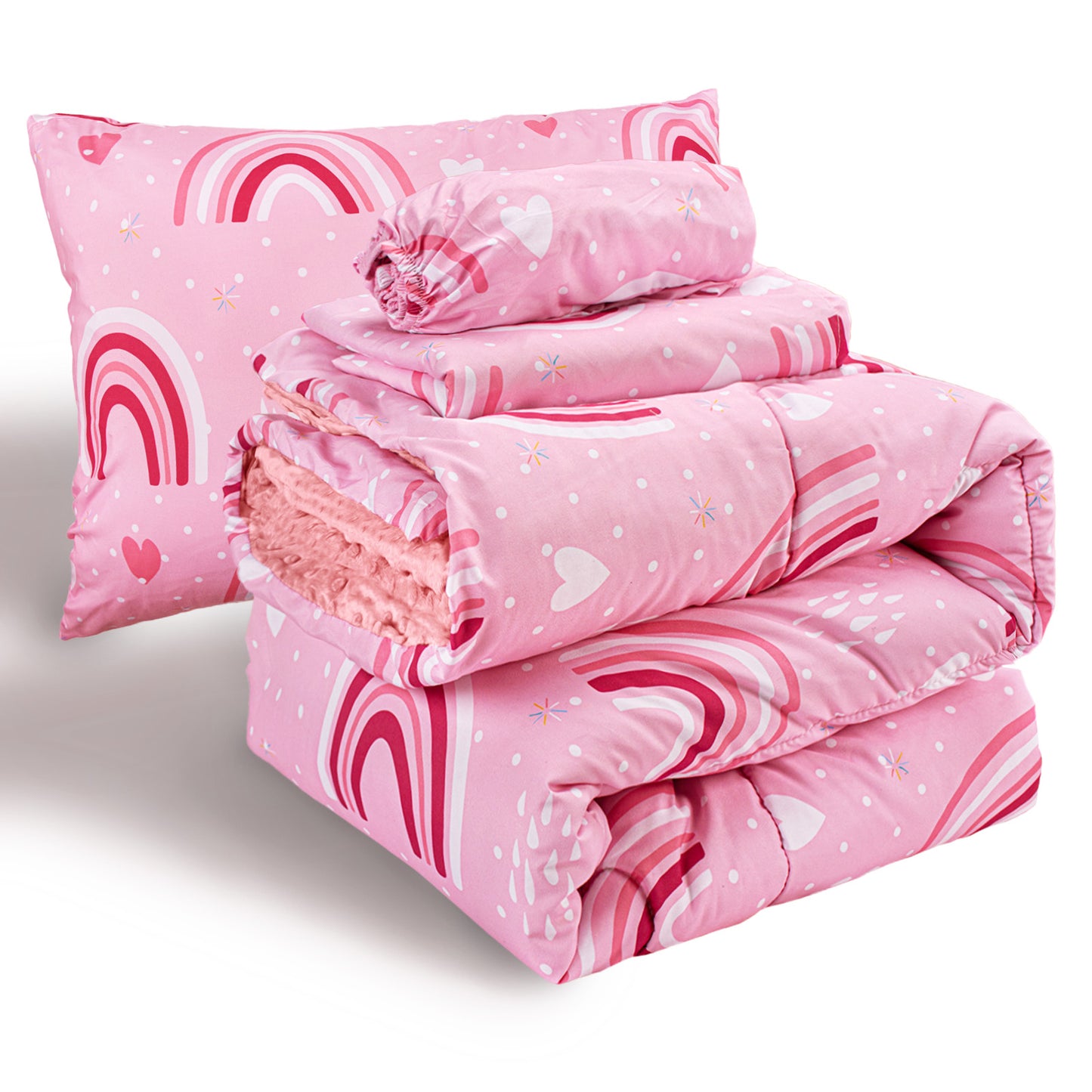 Primlect Baby Crib Bedding Set for Boy Girls-Pink Rainbow