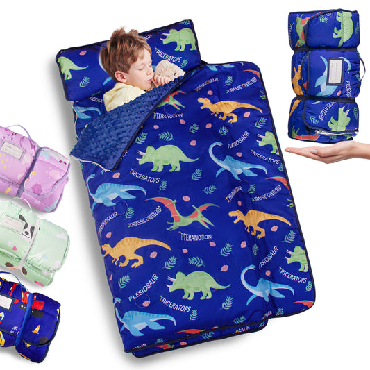 PRIMLECT Nap Mat with Removable Blanket - Blue Dinosaur