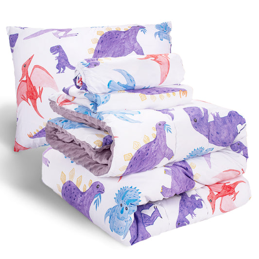 Primlect Baby Crib Bedding Set for Boy Girls-Purple Dinosaur