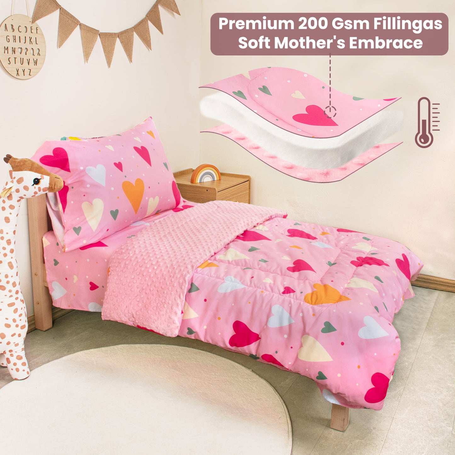 Primlect Baby Crib Bedding Set for Boy Girls-Pink Hearts