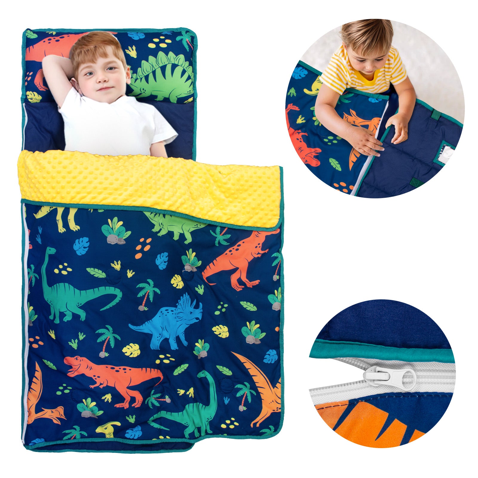 Primlect Detachable Blanket Nap Mat - Blue Dinosaurs