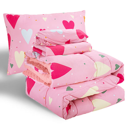 Primlect Baby Crib Bedding Set for Boy Girls-Pink Hearts