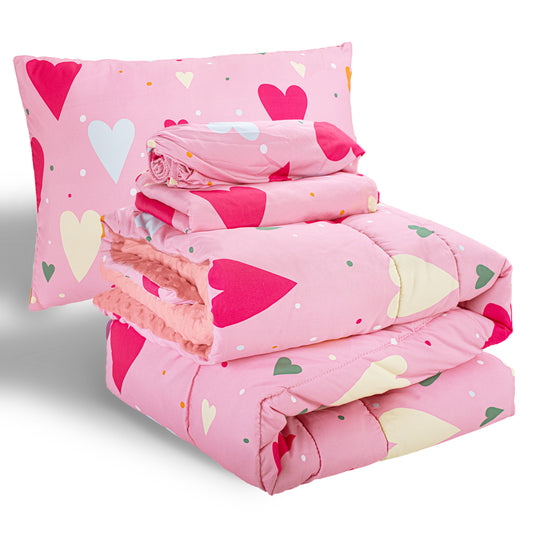 Primlect Baby Crib Bedding Set for Boy Girls-Pink Hearts