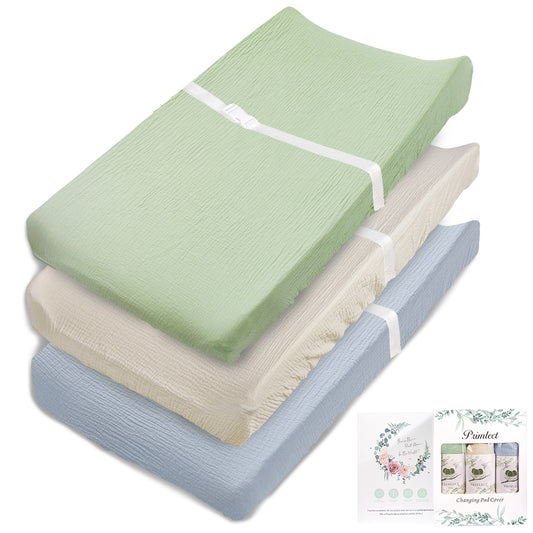 PRIMLECT Muslin Changing Pad Cover-Green White Blue