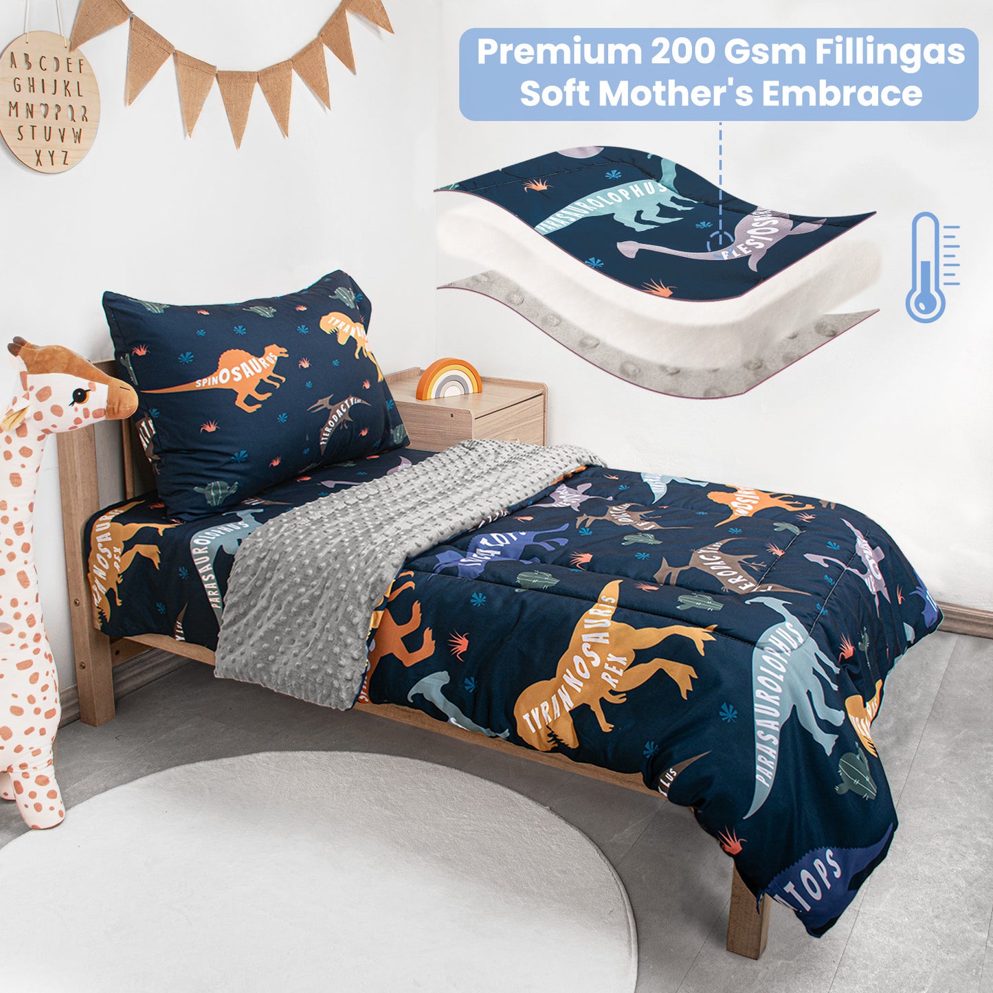 Primlect Baby Crib Bedding Set for Boy Girls-Black Dinosaurs