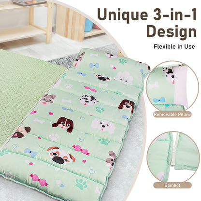 PRIMLECT Nap Mat with Removable Blanket - Green Dogs