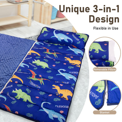 PRIMLECT Nap Mat with Removable Blanket - Blue Dinosaur