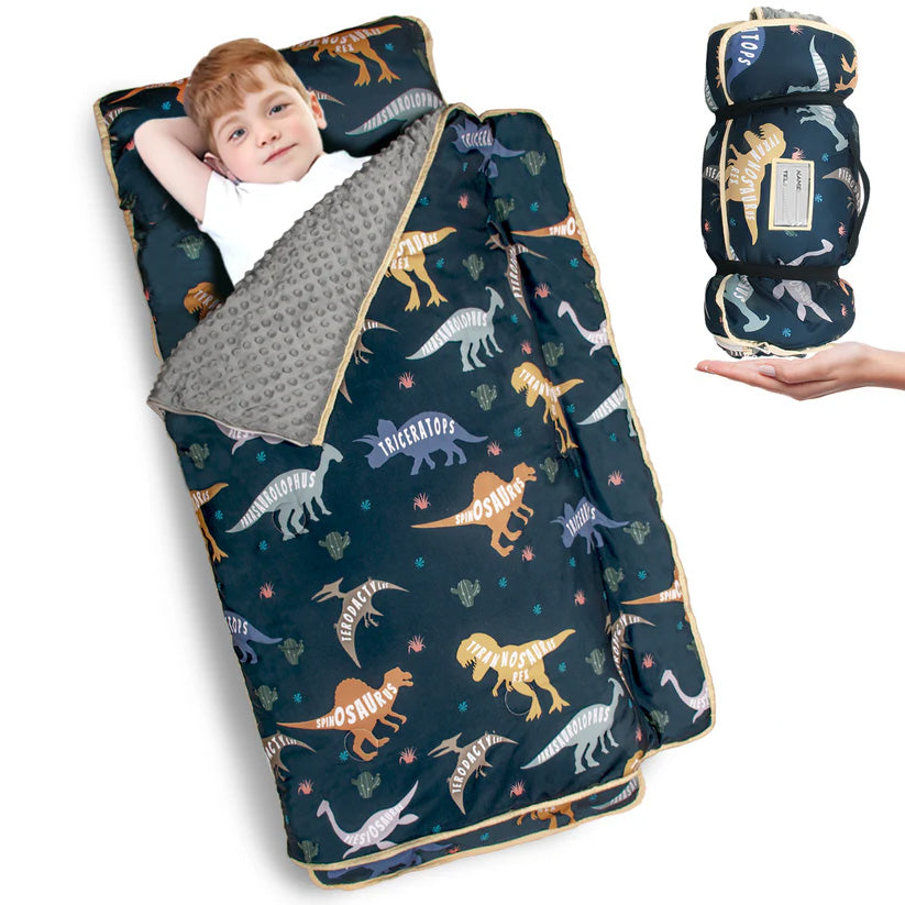 PRIMLECT Nap Mat with Removable Blanket - Black Dinosaur