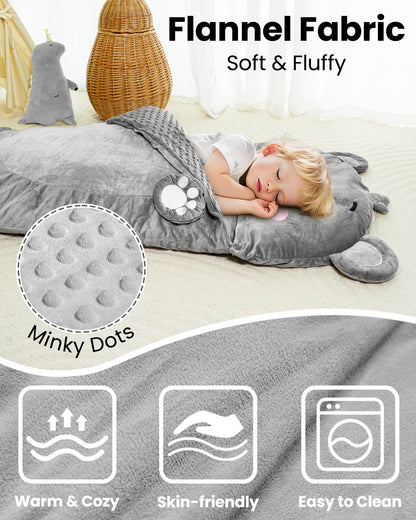 Primlect Sleeping Bag, 61" x 27" Plush Nap Mat with Pillow, Cozy Slumber Bag for Sleepovers