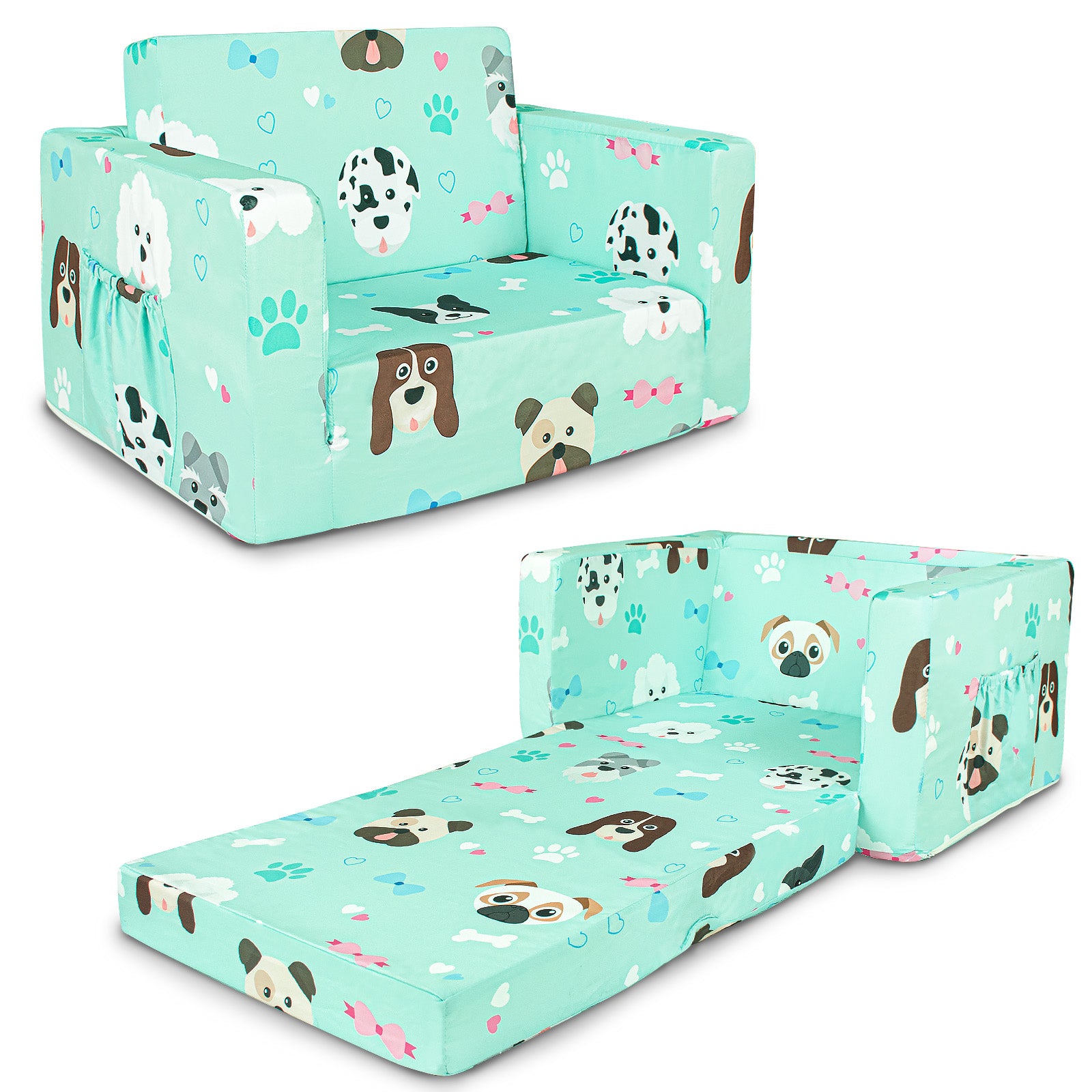 PRIMLECT Kids Sofa-Green Dogs