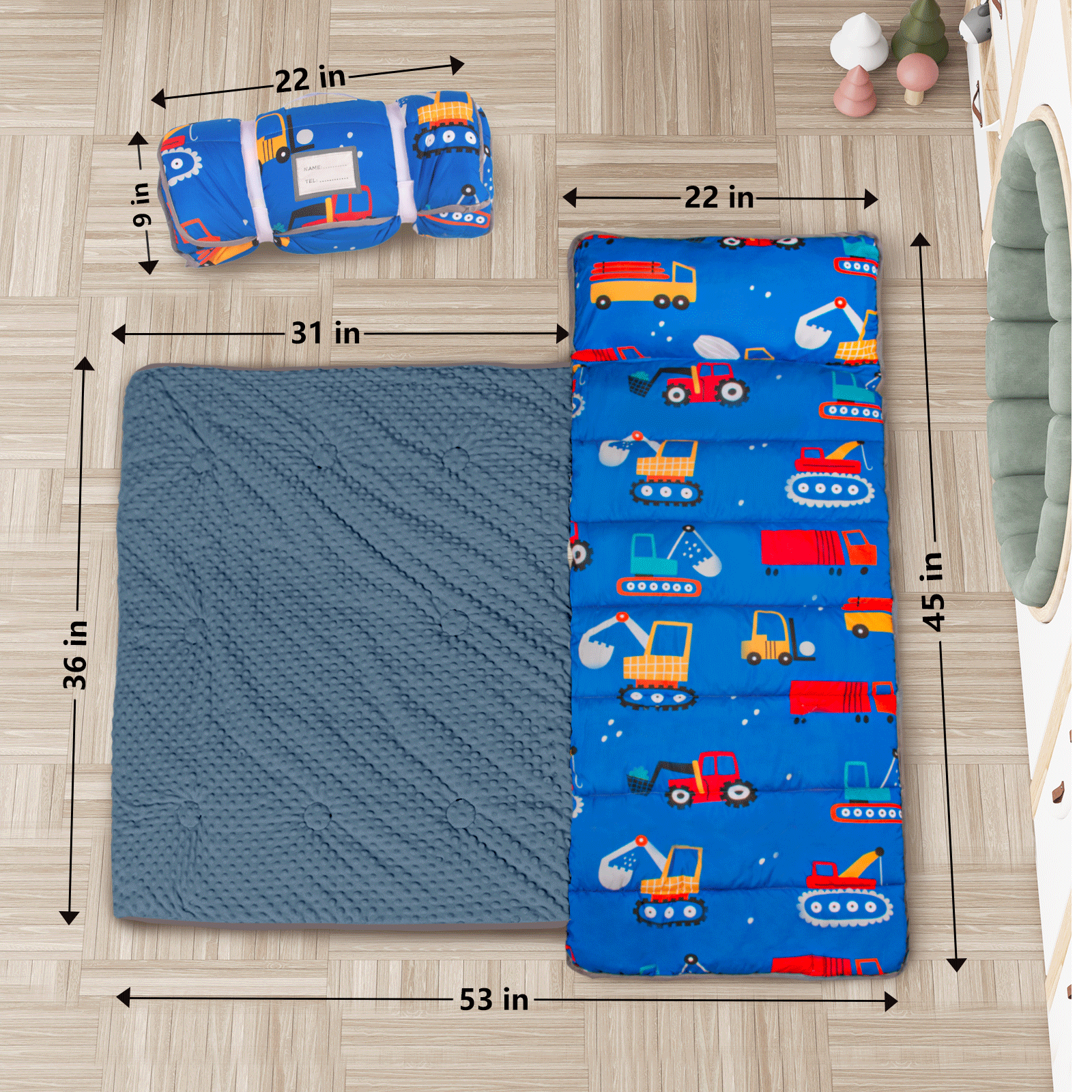 PRIMLECT  Ultra Soft Nap Mat - Blue Cars