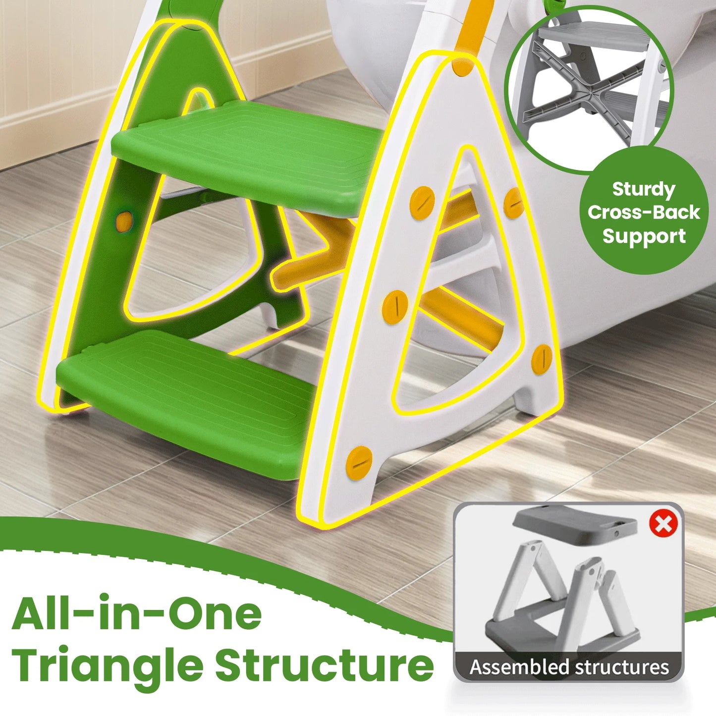 PRIMLECT Potty Training Toilet Seat & Toddler Step Stool - Green Yellow