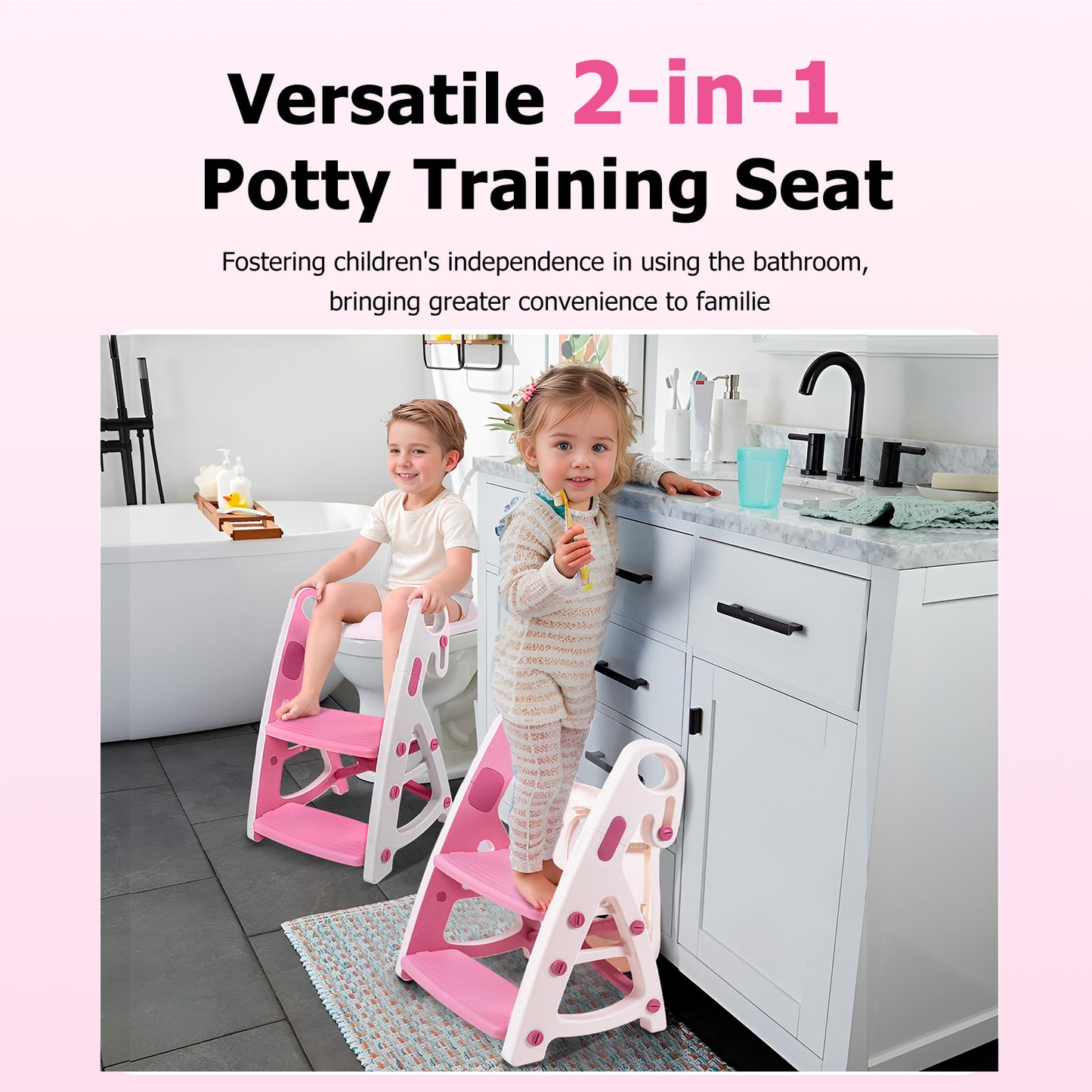 PRIMLECT Potty Training Toilet Seat & Toddler Step Stool - Pink