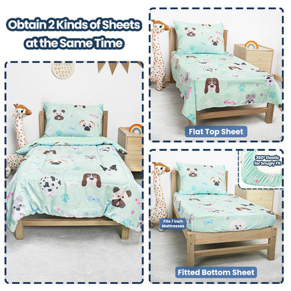 Primlect Baby Crib Bedding Set for Boy Girls-Green Puppies