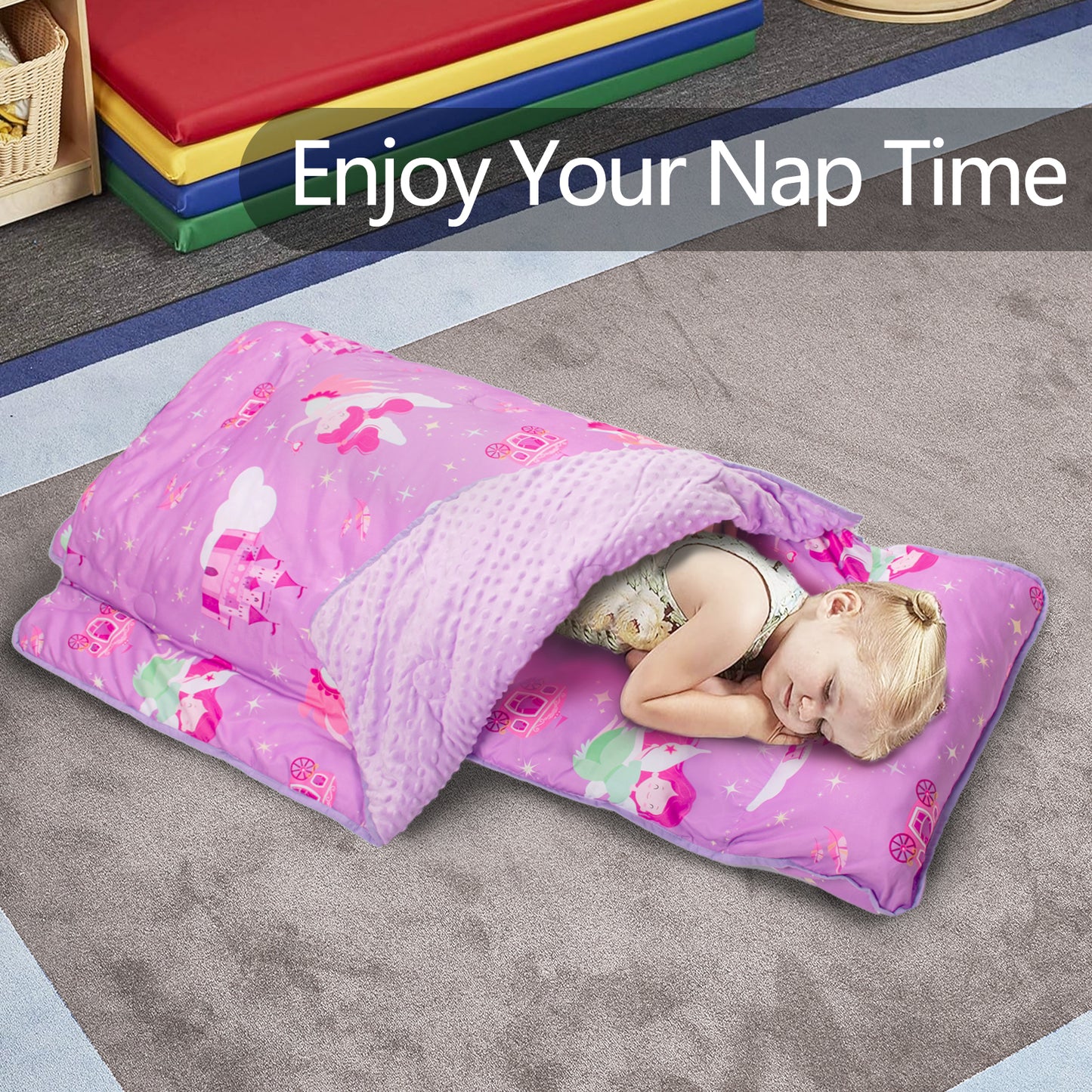 PRIMLECT Nap Mat with Removable Blanket - Purple Fairies