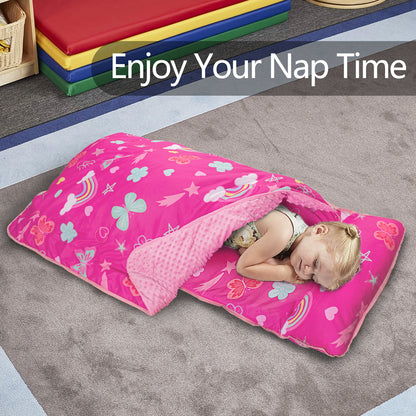 PRIMLECT Nap Mat with Removable Blanket - Pink Rainbow