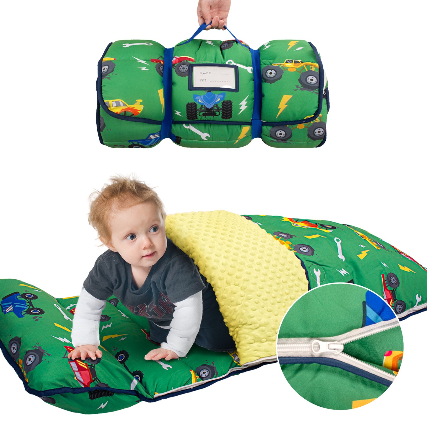 PRIMLECT Nap Mat with Removable Blanket - Green Car