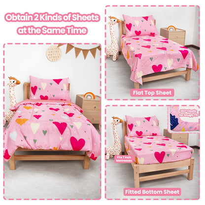 Primlect Baby Crib Bedding Set for Boy Girls-Pink Hearts