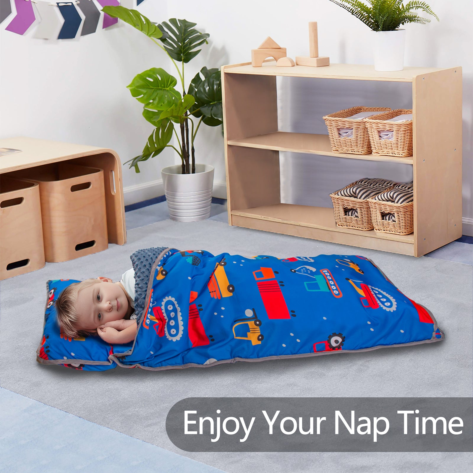 PRIMLECT  Ultra Soft Nap Mat - Blue Cars