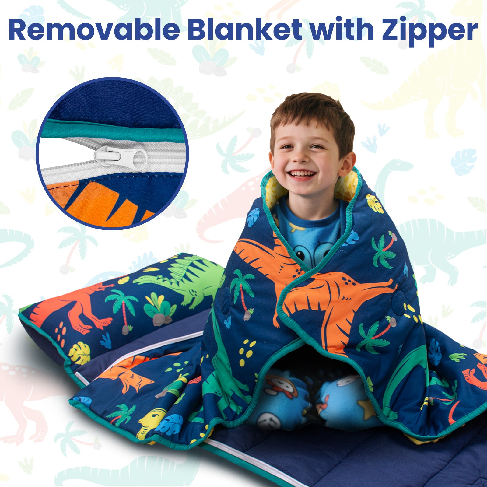 Primlect Detachable Blanket Nap Mat - Blue Dinosaurs