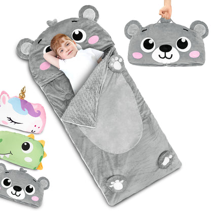 Primlect Sleeping Bag, 61" x 27" Plush Nap Mat with Pillow, Cozy Slumber Bag for Sleepovers