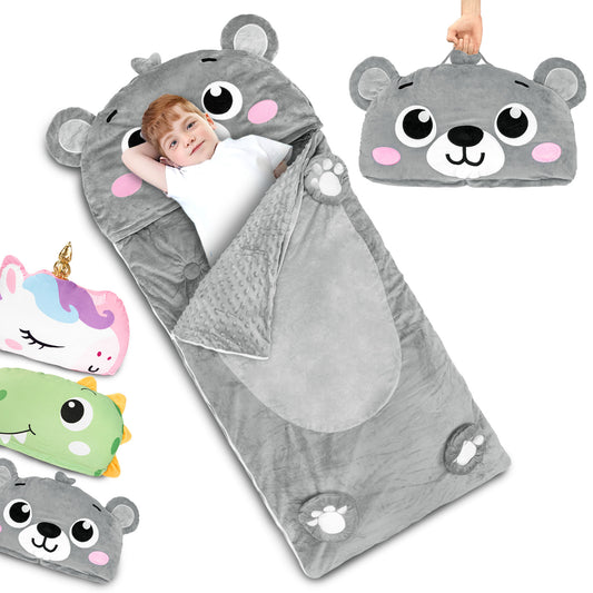 Primlect Sleeping Bag, 61" x 27" Plush Nap Mat with Pillow, Cozy Slumber Bag for Sleepovers