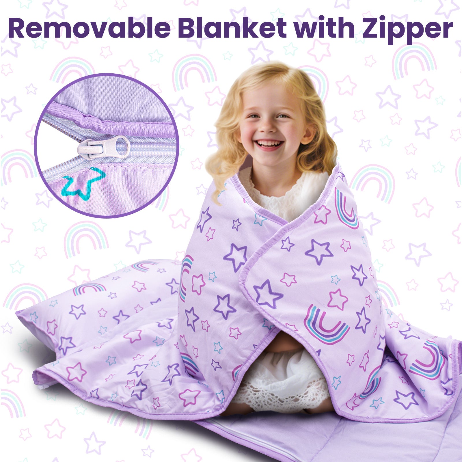 Primlect Detachable Blanket Nap Mat - Purple Rainbow