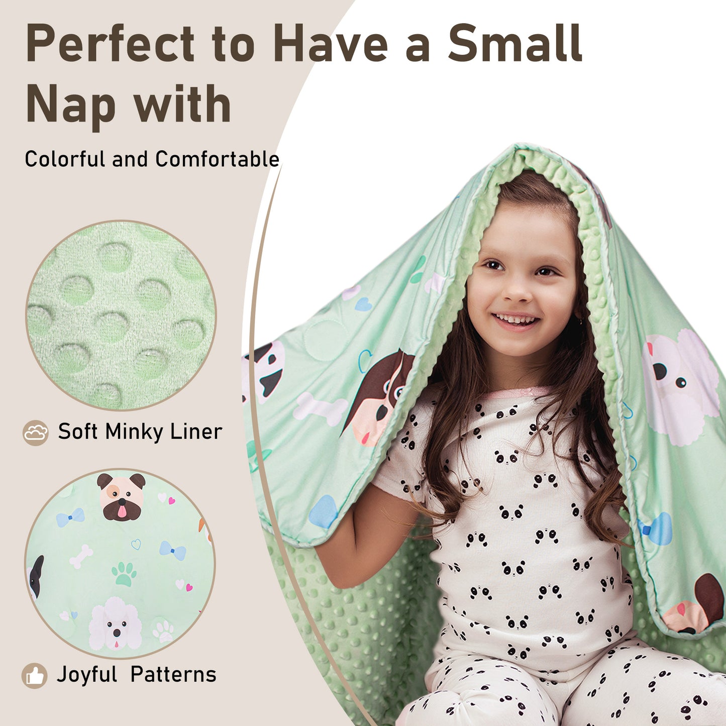 PRIMLECT Nap Mat with Removable Blanket - Green Dogs