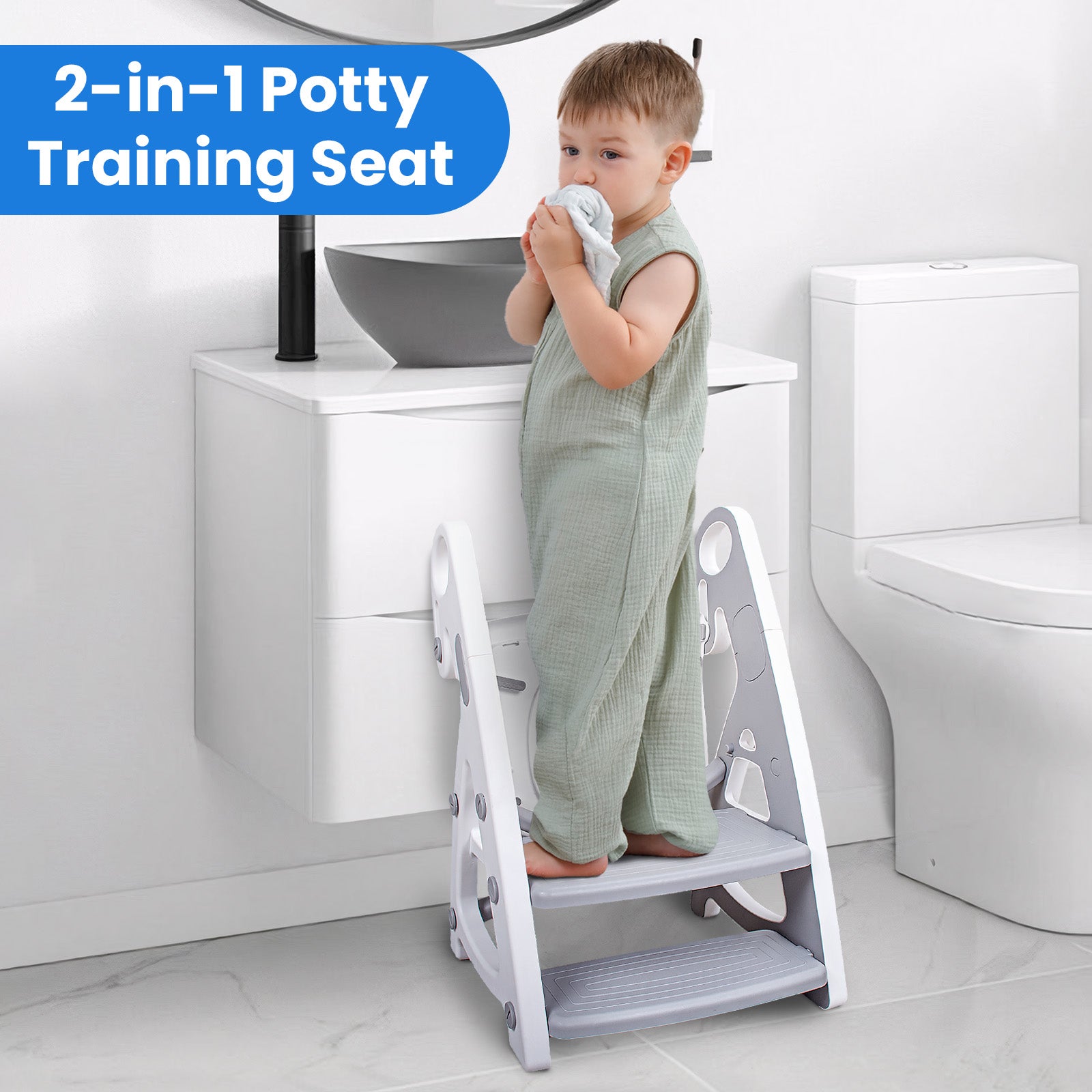 PRIMLECT Potty Training Toilet Seat & Toddler Step Stool - Grey
