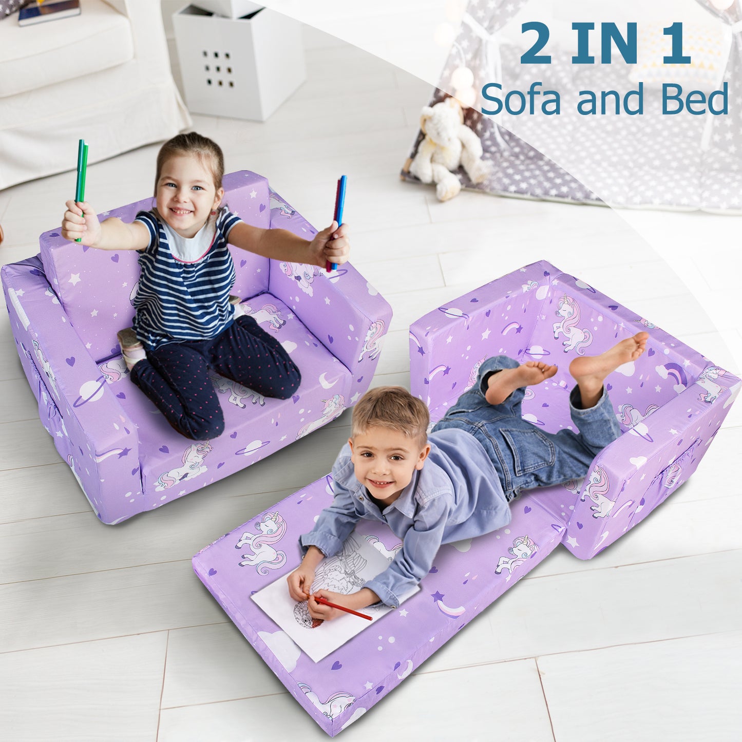 PRIMLECT Kids Sofa - Purple Unicorn