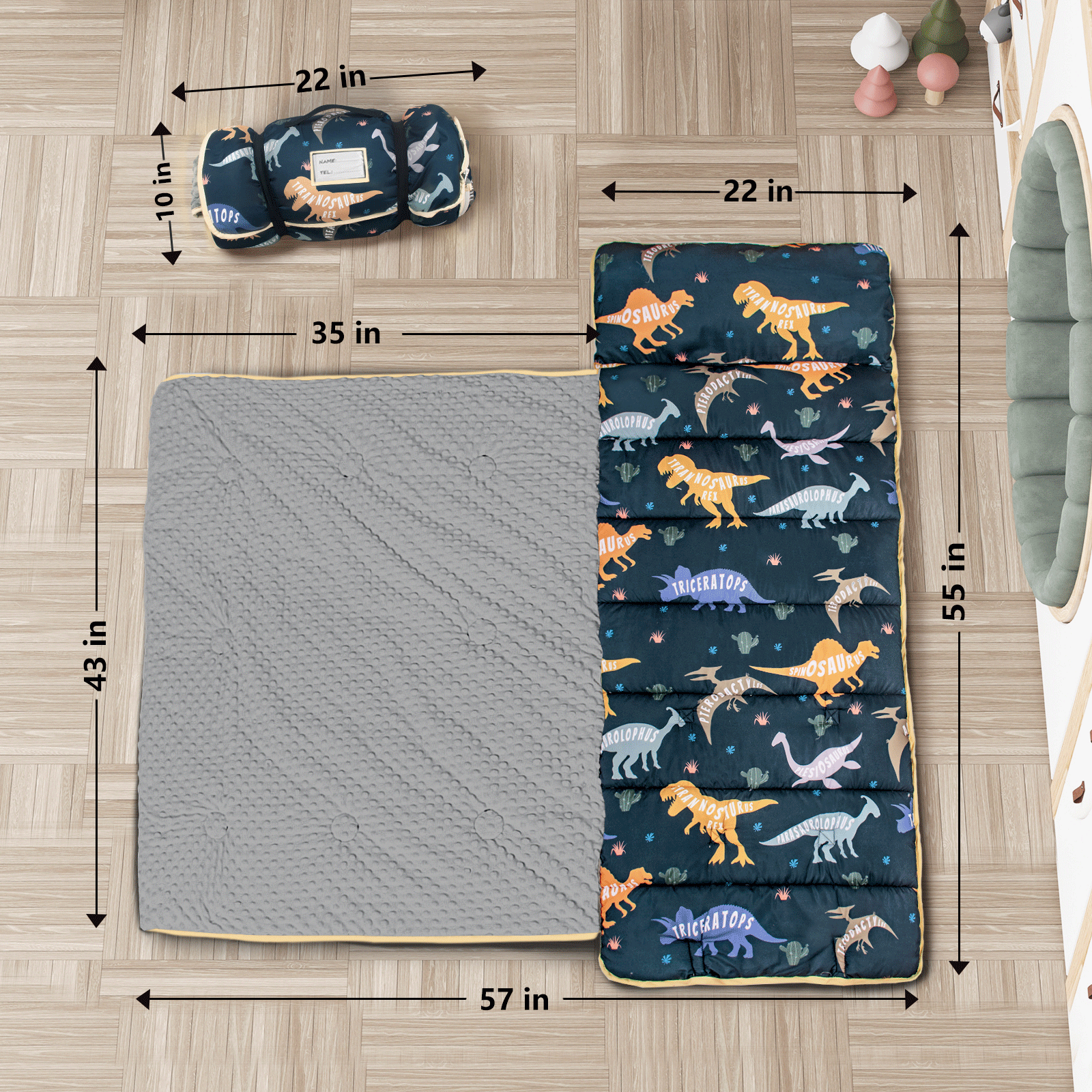 PRIMLECT  Ultra Soft Nap Mat - Green Dinosaurs