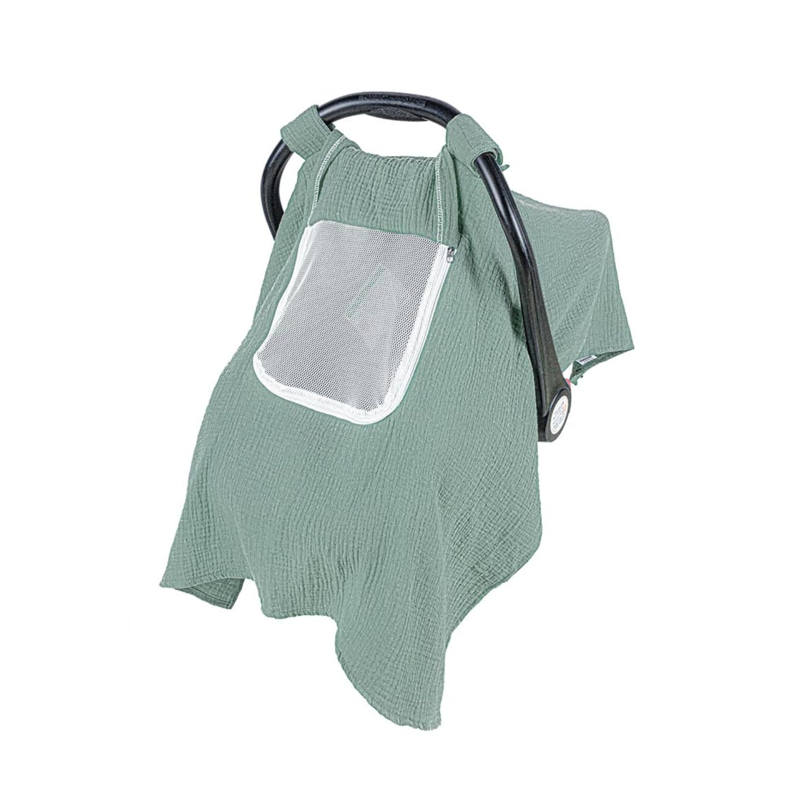 Muslin Baby Car Seat Cover -  Blue and Green