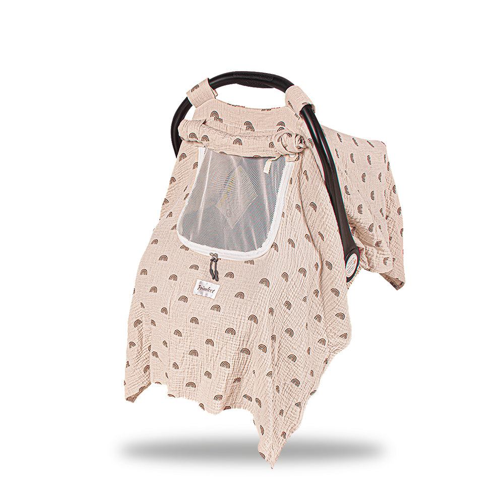 Muslin Baby Car Seat Cover - Boho Rainbow