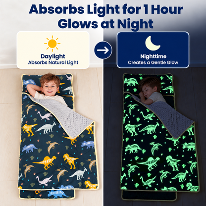 Primlect Nap Mat, 55" x 22" x 2", Thickened Sleeping Bags with Removable Pillow, Glow in the Dark, for Daycare