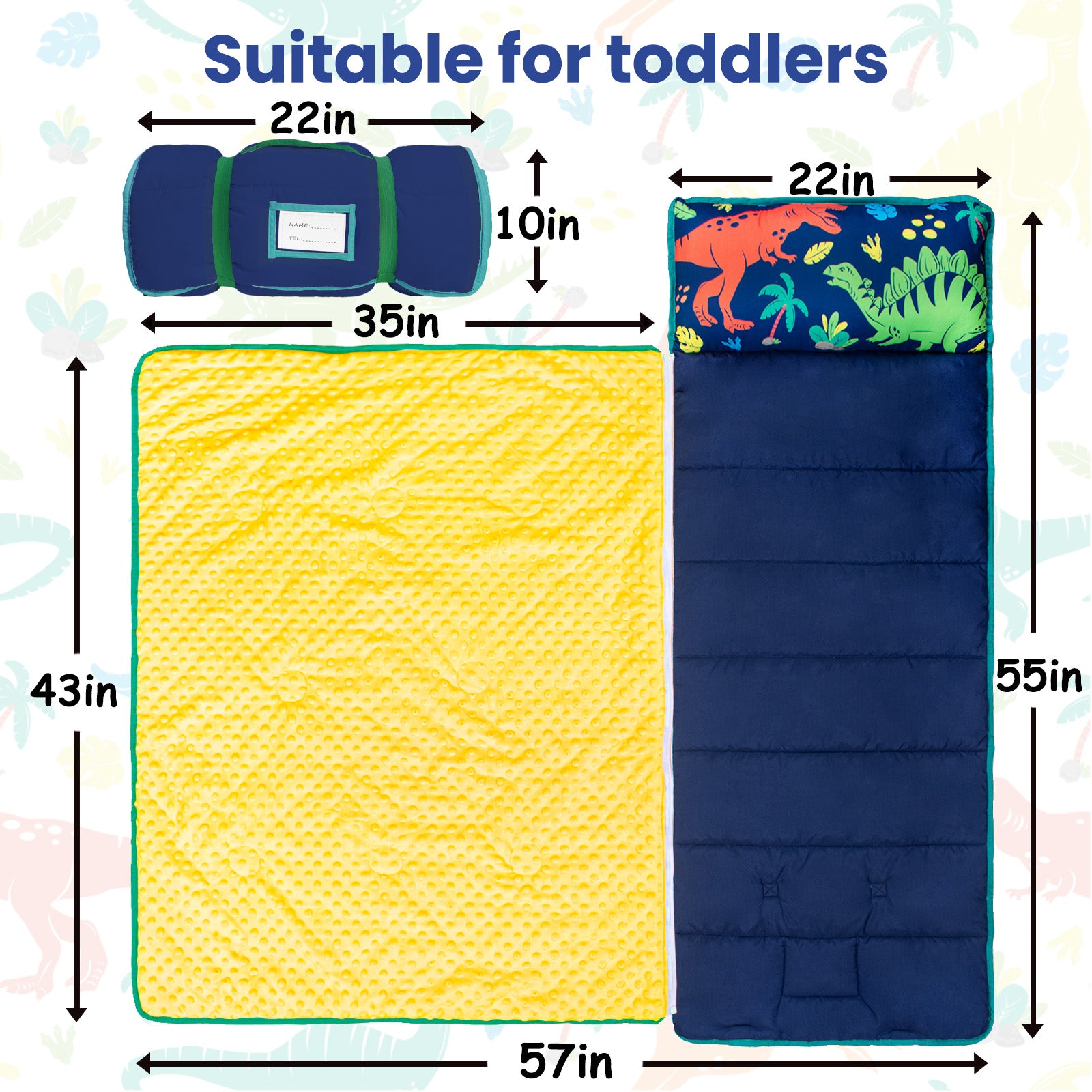 Primlect Detachable Blanket Nap Mat - Blue Dinosaurs