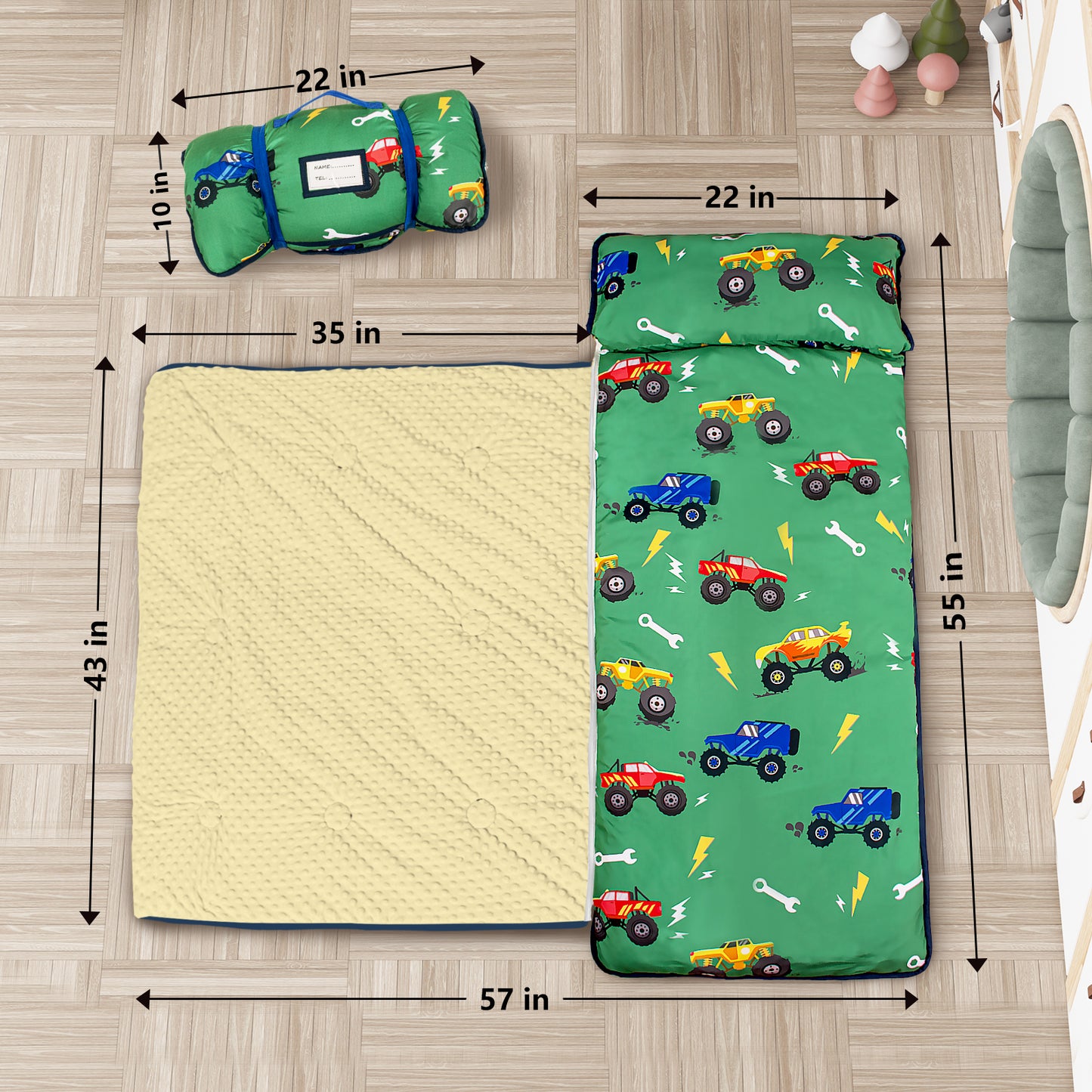 PRIMLECT Nap Mat with Removable Blanket - Green Car