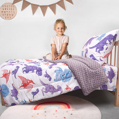 Primlect Baby Crib Bedding Set for Boy Girls-Purple Dinosaur