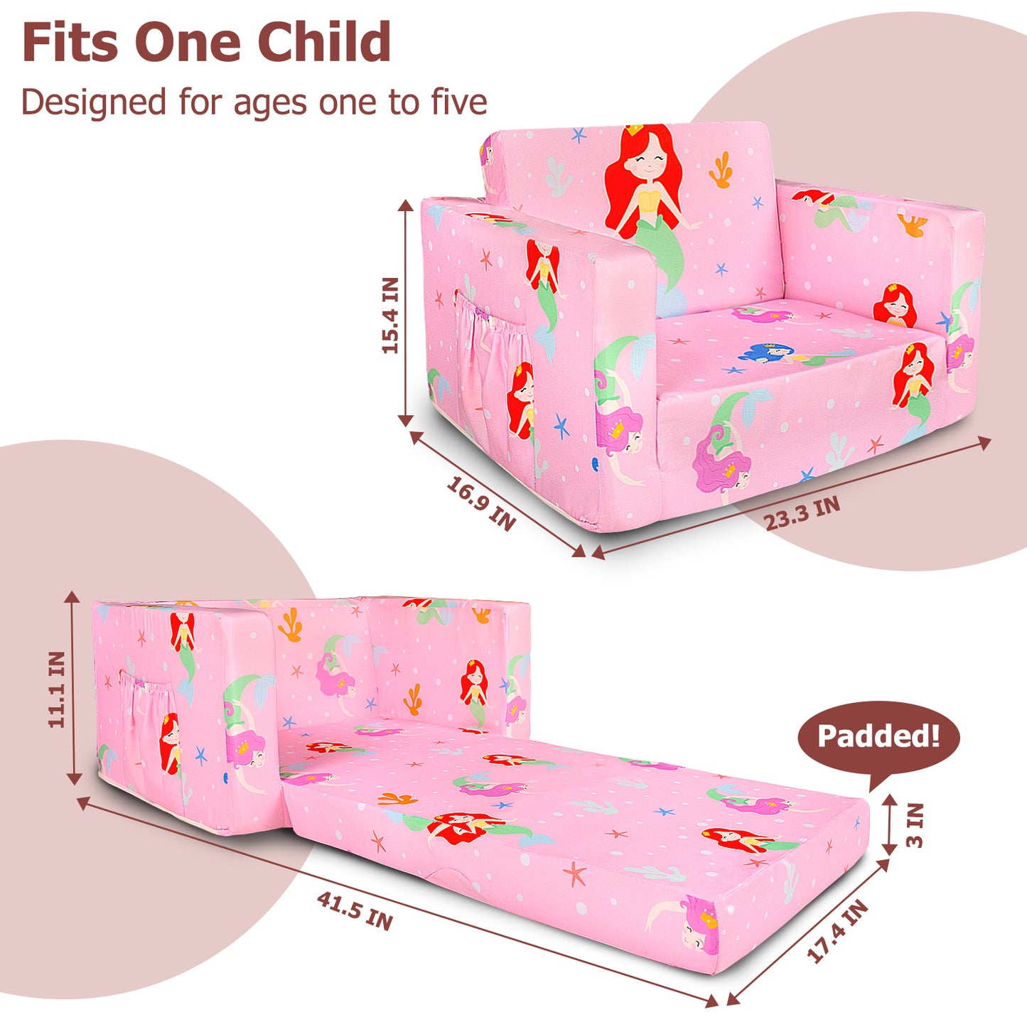 PRIMLECT Kids Sofa - Pink mermaid