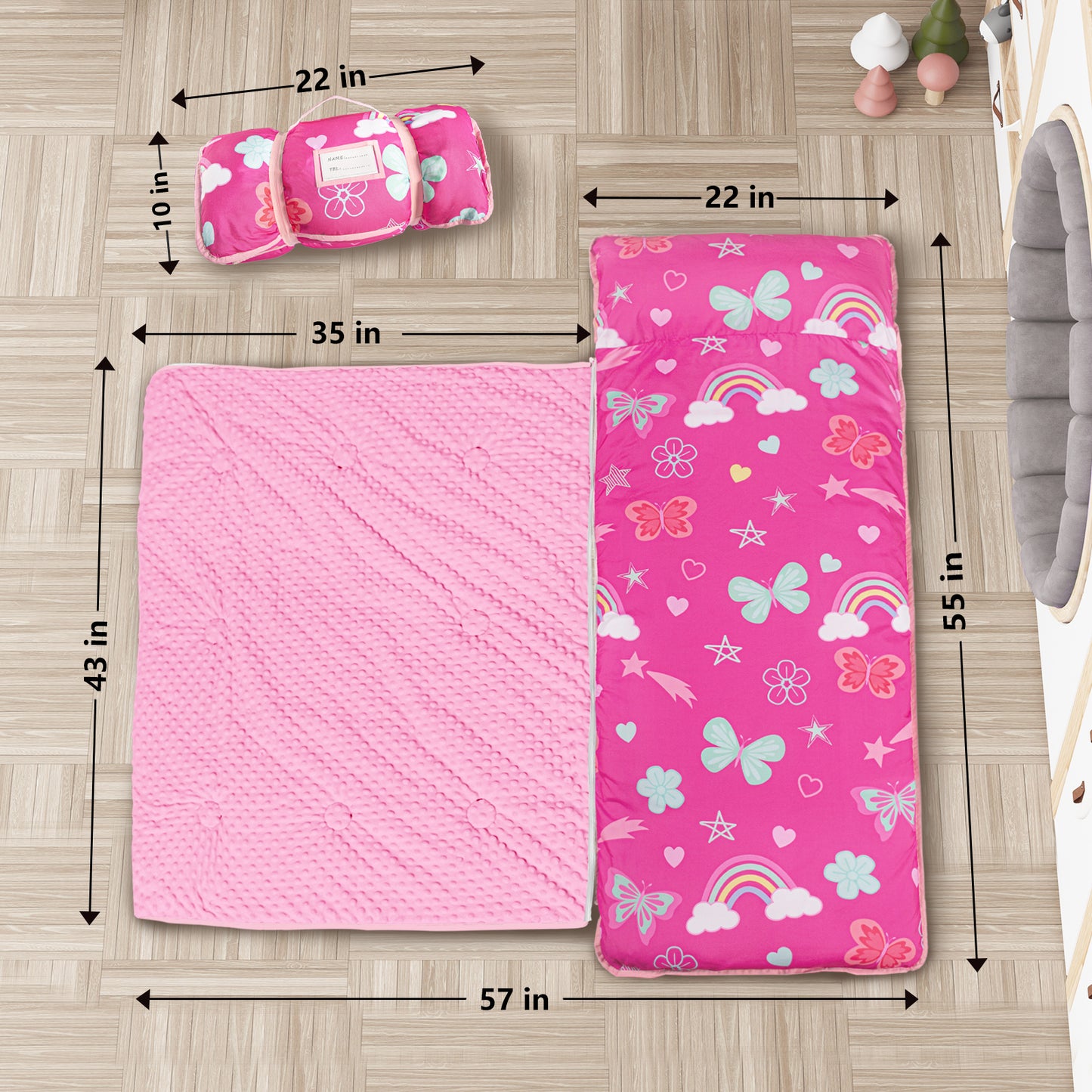 PRIMLECT Nap Mat with Removable Blanket - Pink Rainbow