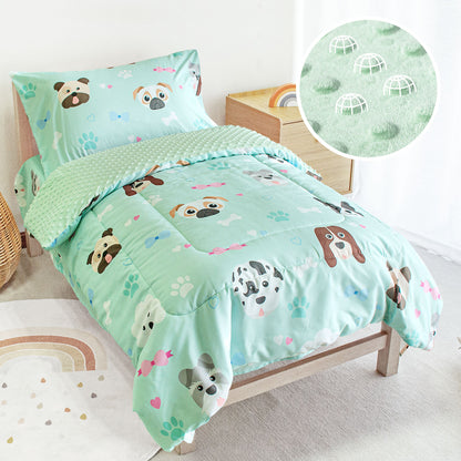 Primlect Baby Crib Bedding Set for Boy Girls-Green Puppies