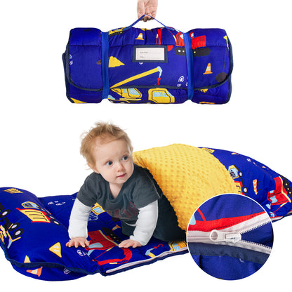 PRIMLECT Nap Mat with Removable Blanket - Navy Blue Excavator