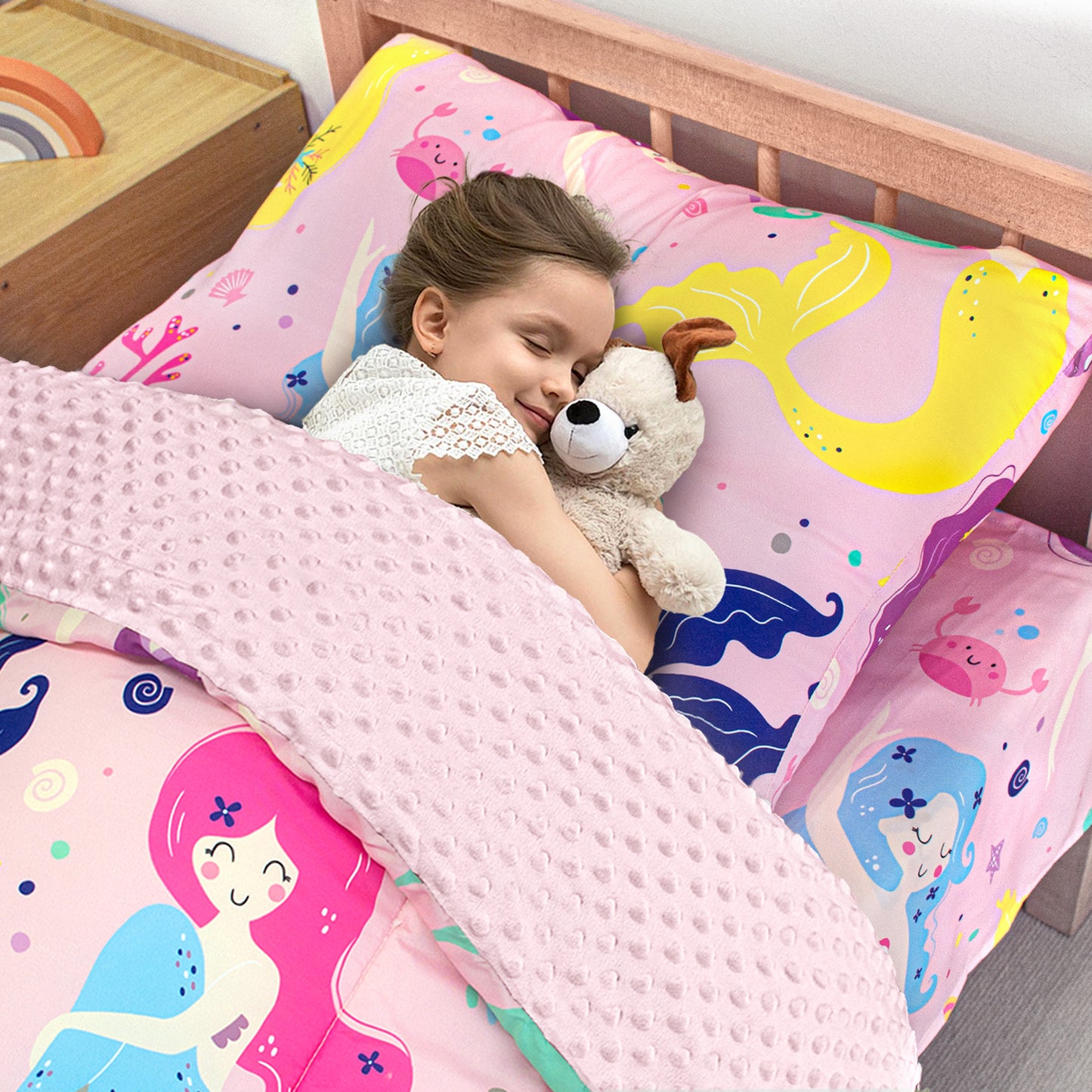 Primlect Baby Crib Bedding Set for Boy Girls-Pink Mermaid