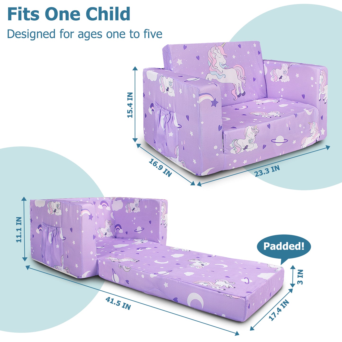 PRIMLECT Kids Sofa - Purple Unicorn