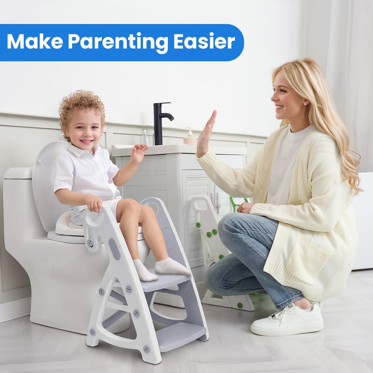 PRIMLECT Potty Training Toilet Seat & Toddler Step Stool - Grey