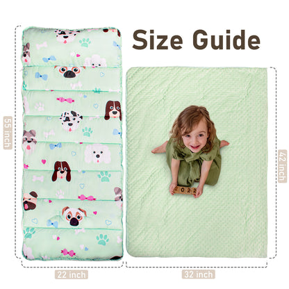 PRIMLECT Nap Mat with Removable Blanket - Green Dogs