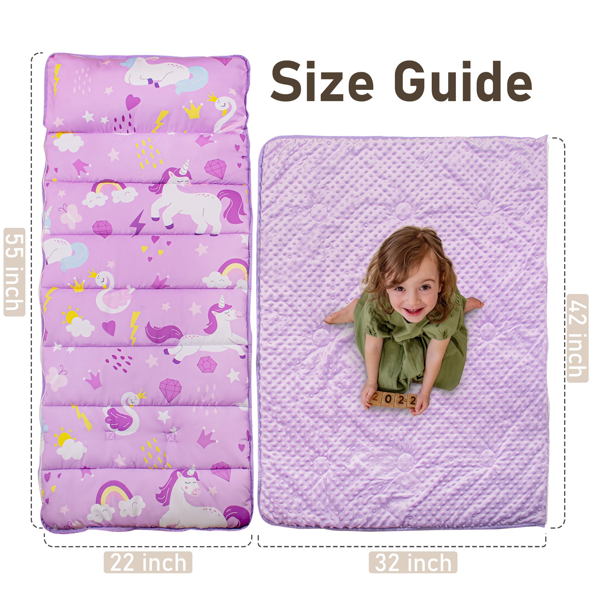 PRIMLECT Nap Mat with Removable Blanket - Lilac Unicorn