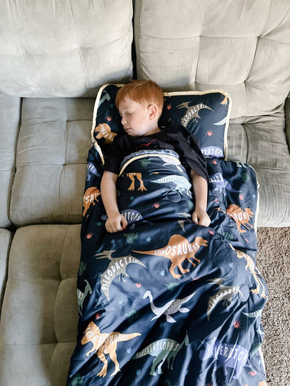 PRIMLECT Nap Mat with Removable Blanket - Blue Dinosaur