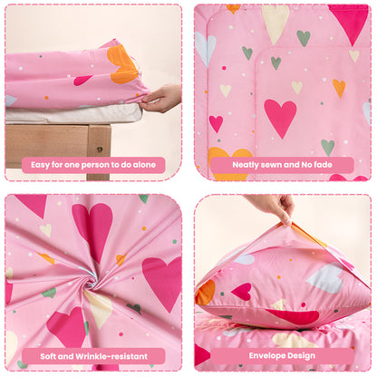 Primlect Baby Crib Bedding Set for Boy Girls-Pink Hearts